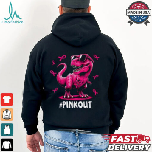 Pink Out Breast Cancer Awareness Shirt, Cool Dinosaur Ribbon Tee for Kids