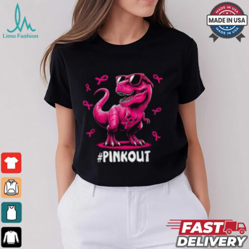 Pink Out Breast Cancer Awareness Shirt, Cool Dinosaur Ribbon Tee for Kids