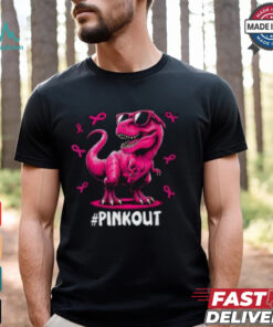 Pink Out Breast Cancer Awareness Shirt, Cool Dinosaur Ribbon Tee for Kids