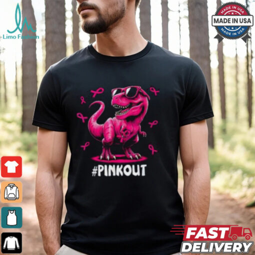 Pink Out Breast Cancer Awareness Shirt, Cool Dinosaur Ribbon Tee for Kids