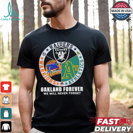 Raiders Athletics and Warriors Oakland forever we will never forget shirt