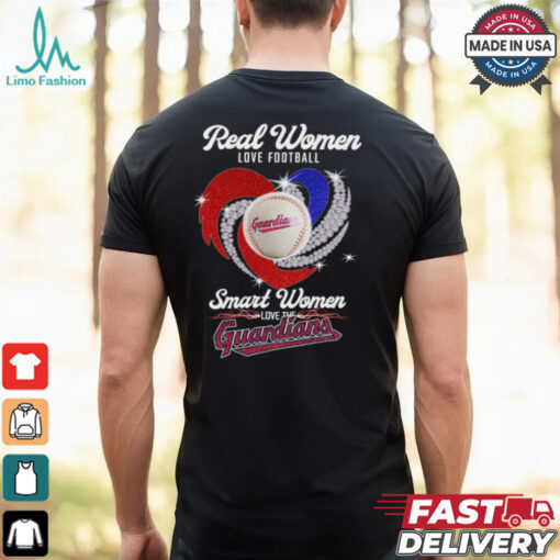 Real women love baseball Cleveland Guardians diamond heart smart women love the Guardians logo shirt