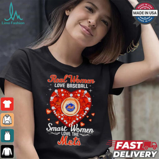 Real women love baseball smart women love the Mets diamond heart shirt