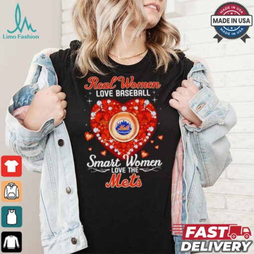 Real women love baseball smart women love the Mets diamond heart shirt