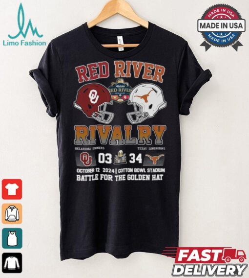 Red River Rivalry Texas 34 3 Oklahoma Battle For The Golden Hat Shirt