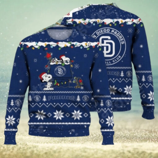 San Diego Padres Ugly Sweater With Cute Snoopy And Christmas Lights