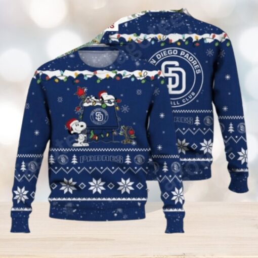 San Diego Padres Ugly Sweater With Cute Snoopy And Christmas Lights