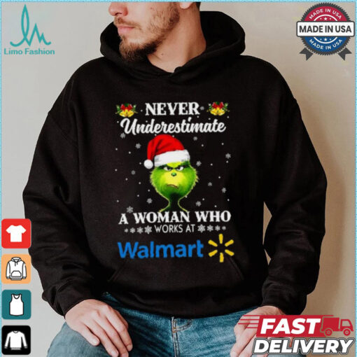 Santa Grinch never underestimate a woman who works at Walmart Christmas shirt