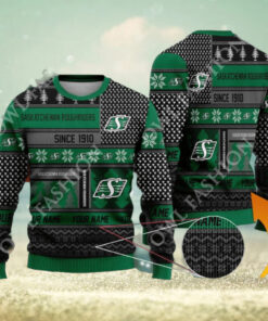 Saskatchewan Roughriders since 1910 Custom name CFL Green Ugly Sweater