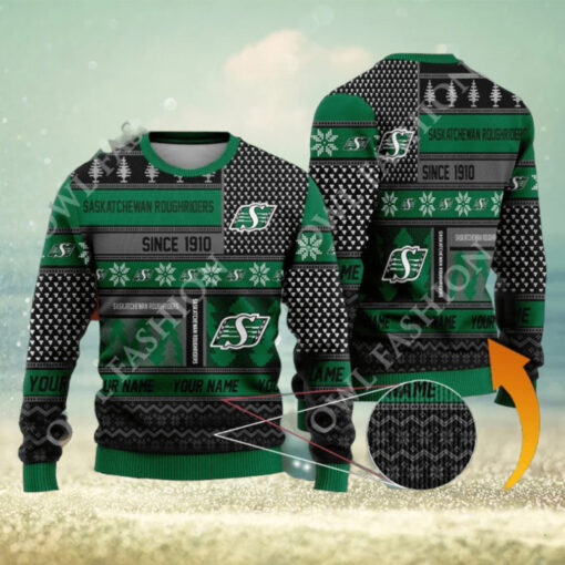 Saskatchewan Roughriders since 1910 Custom name CFL Green Ugly Sweater