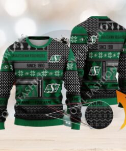 Saskatchewan Roughriders since 1910 Custom name CFL Green Ugly Sweater