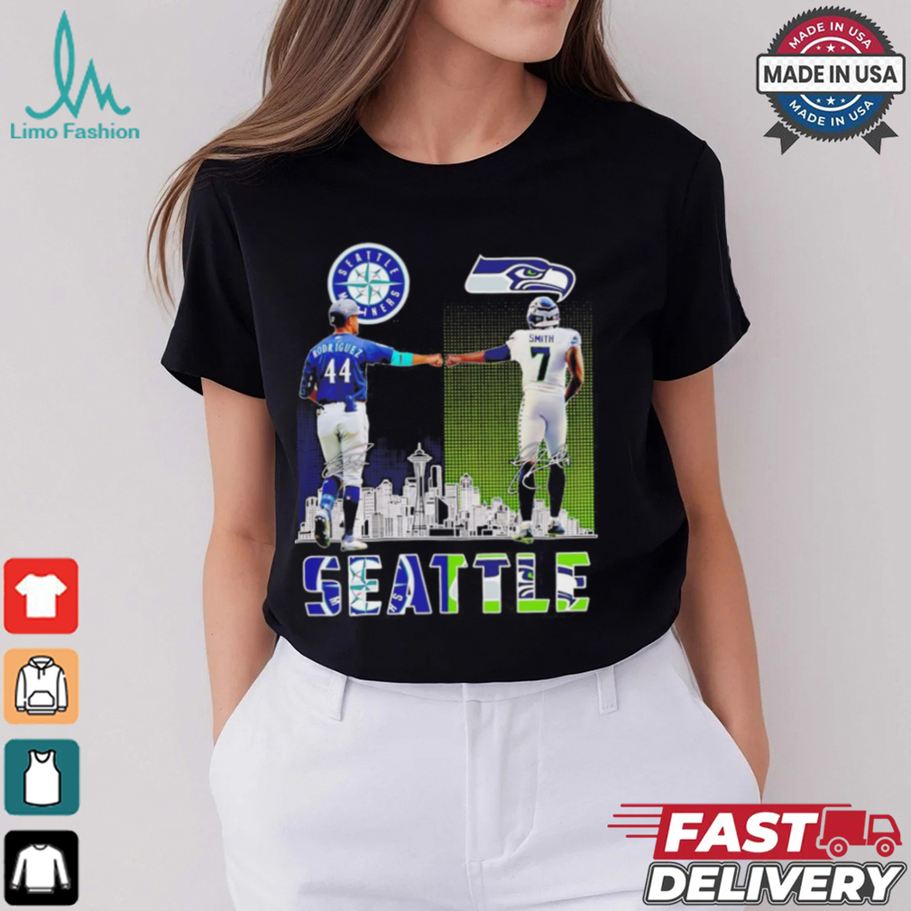 Seattle Mariners Julio Rodriguez x Seattle Seahawks Geno Smith skyline shirt Seattle Mariners Julio Rodriguez x Seattle Seahawks Geno Smith skyline shirt