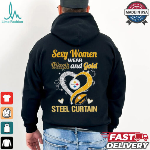 Sexy Women Wear Black And Gold Heart Steel Curtain Shirt