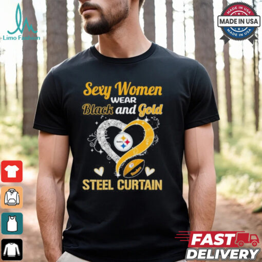 Sexy Women Wear Black And Gold Heart Steel Curtain Shirt