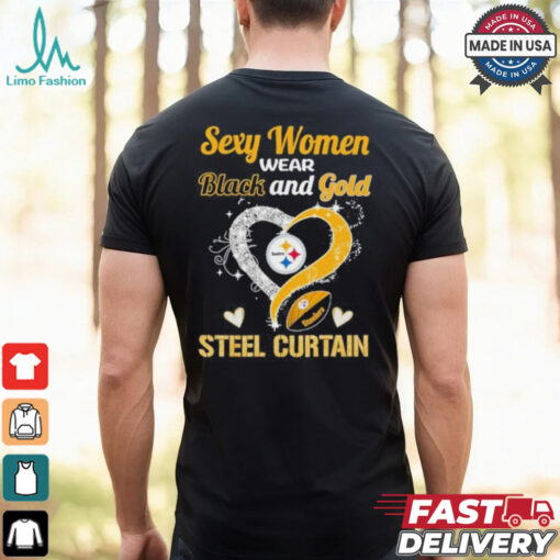Sexy Women Wear Black And Gold Heart Steel Curtain Shirt
