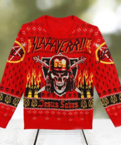 Slayer 666 Holiday Jesus Saves Fire Knitted Christmas Ugly Sweater