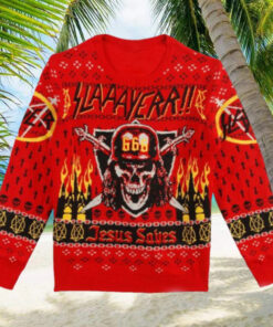 Slayer 666 Holiday Jesus Saves Fire Knitted Christmas Ugly Sweater