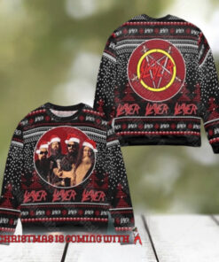 Slayer Band Members With Santa Hat 2024 Xmas Ugly Sweater For Holiday