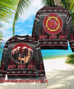 Slayer Band Members With Santa Hat 2024 Xmas Ugly Sweater For Holiday