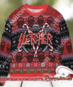 Slayer Band Sleigher Logo Candy Crane Star Style With Skull Pattern 2024 Christmas Ugly Sweater