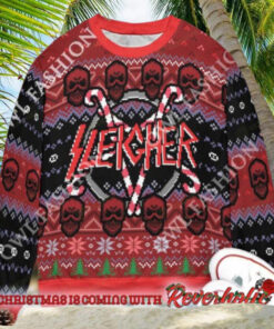 Slayer Band Sleigher Logo Candy Crane Star Style With Skull Pattern 2024 Christmas Ugly Sweater