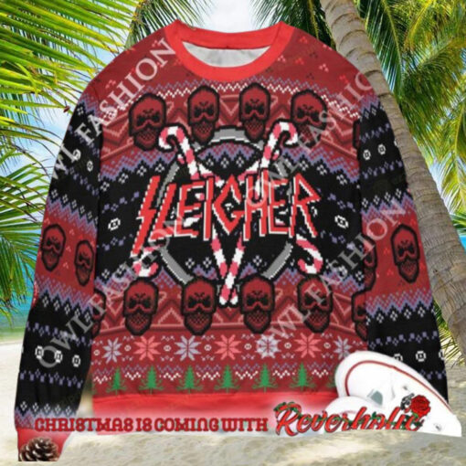 Slayer Band Sleigher Logo Candy Crane Star Style With Skull Pattern 2024 Christmas Ugly Sweater