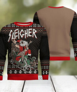 Slayer Band Sleigher Rock And Roll Santa Claus Christmas Party Knitted Ugly Christmas Sweater