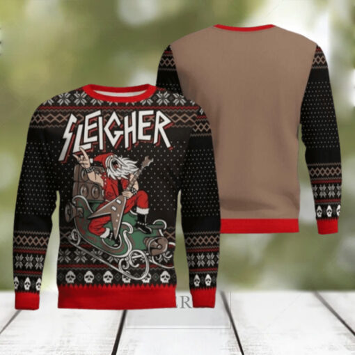 Slayer Band Sleigher Rock And Roll Santa Claus Christmas Party Knitted Ugly Christmas Sweater