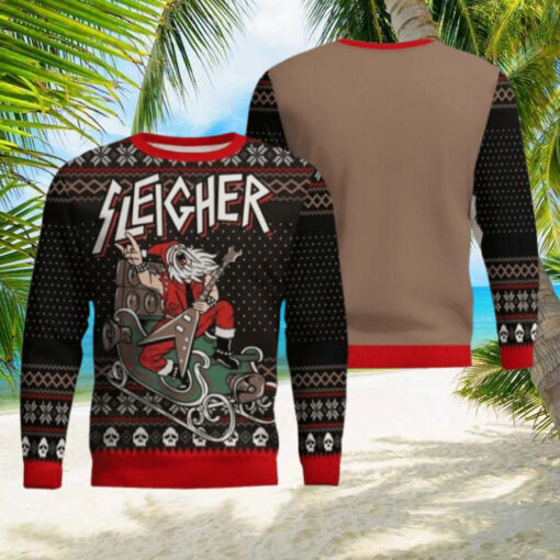 Slayer Band Sleigher Rock And Roll Santa Claus Christmas Party Knitted Ugly Christmas Sweater