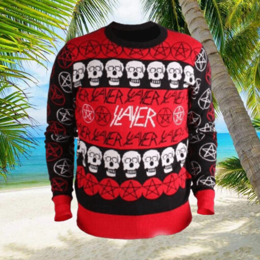 Slayer Kerry King Pentagram And Skulls Pattern Logo Holiday 2024 Christmas Ugly Sweater