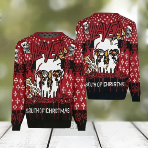 Slayer South Of Christmas Bloody Skull Santa All Over Knitted Christmas Ugly Sweater