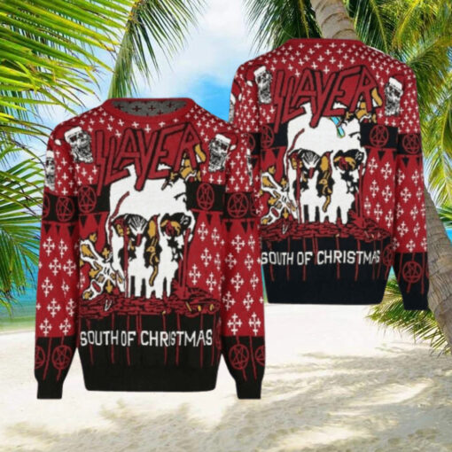 Slayer South Of Christmas Bloody Skull Santa All Over Knitted Christmas Ugly Sweater