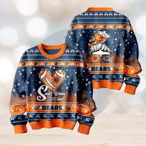 Smart Woman Loves Her Chicago Bears Christmas Holiday Sweater1