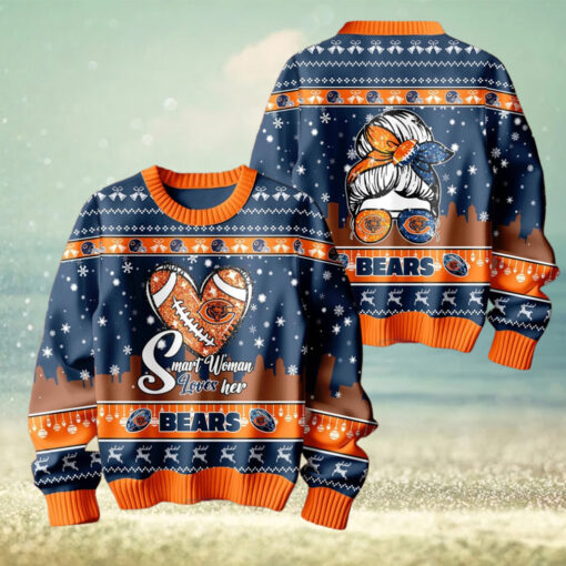 Smart Woman Loves Her Chicago Bears Christmas Holiday Sweater1