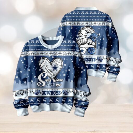 Smart Woman Loves Her Dallas Cowboys Christmas Holiday Sweater1