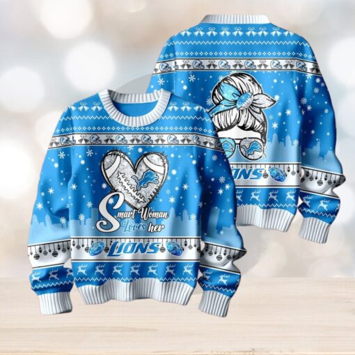 Smart Woman Loves Her Detroit Lions Christmas Holiday Sweater1