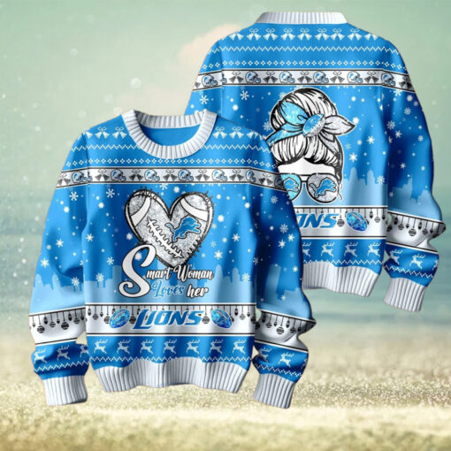 Smart Woman Loves Her Detroit Lions Christmas Holiday Sweater1