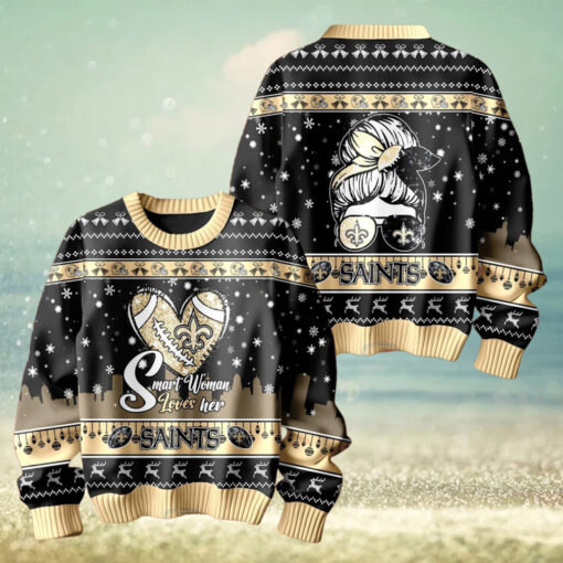 Smart Woman Loves Her New Orleans Saints Christmas Holiday Sweater1