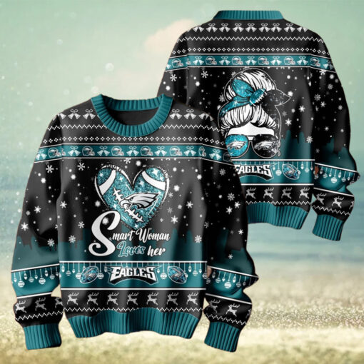 Smart Woman Loves Her Philadelphia Eagles Christmas Holiday Sweater1