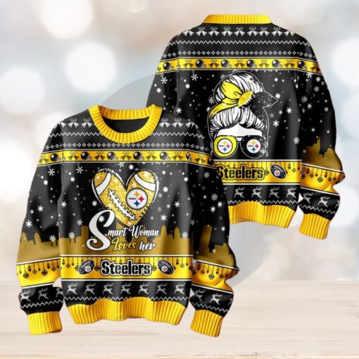 Smart Woman Loves Her Pittsburgh Steelers Christmas Holiday Sweater1