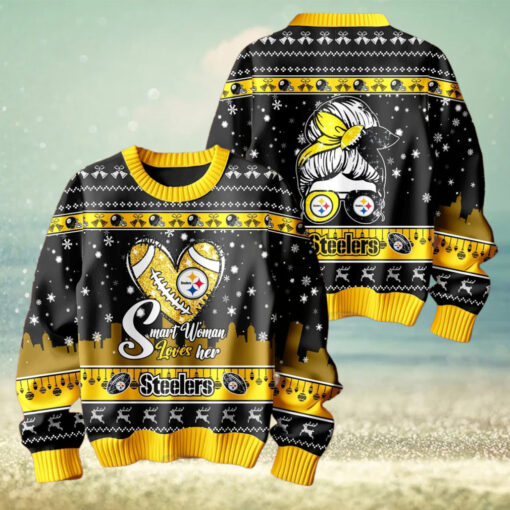 Smart Woman Loves Her Pittsburgh Steelers Christmas Holiday Sweater1