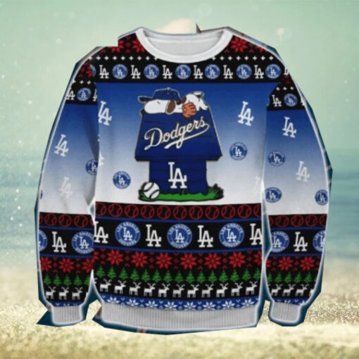 Snoopy On Doghouse Dodgers Ugly Christmas Sweater