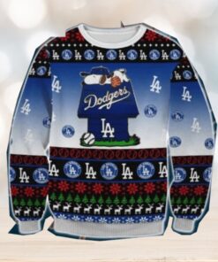 Snoopy On Doghouse Dodgers Ugly Christmas Sweater