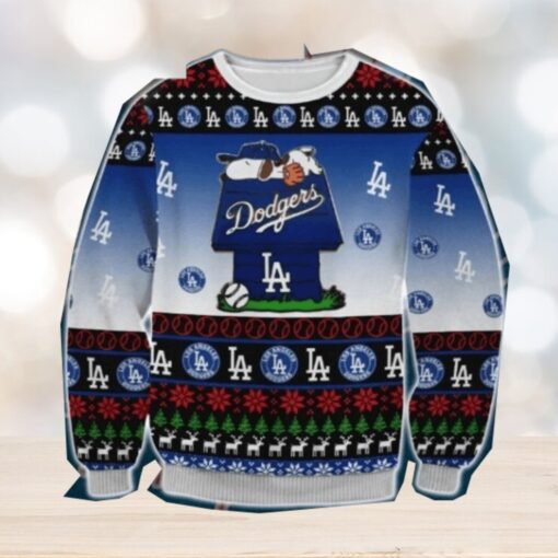 Snoopy On Doghouse Dodgers Ugly Christmas Sweater