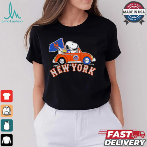 Snoopy and Woodstock driving car New York Mets 2024 MLB Playoff shirt