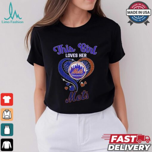 This Girl Loves Her New York Mets Baseball Diamond Heart 2024 T Shirt Black