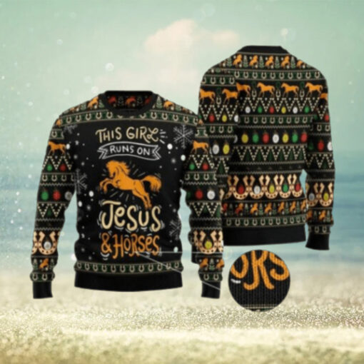 This Girls Run On Jesus And Horses Ugly Christmas Sweater