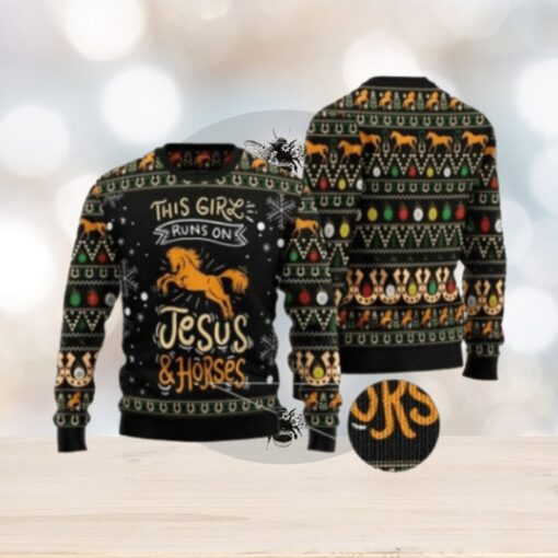 This Girls Run On Jesus And Horses Ugly Christmas Sweater