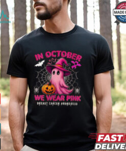 Womens October Breast Cancer Awareness Shirt, Halloween Pink Ribbon Support Tee