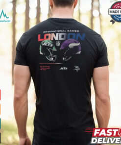 York Jets vs. Minnesota Vikings Nike Black International Games London 2024 T Shirt